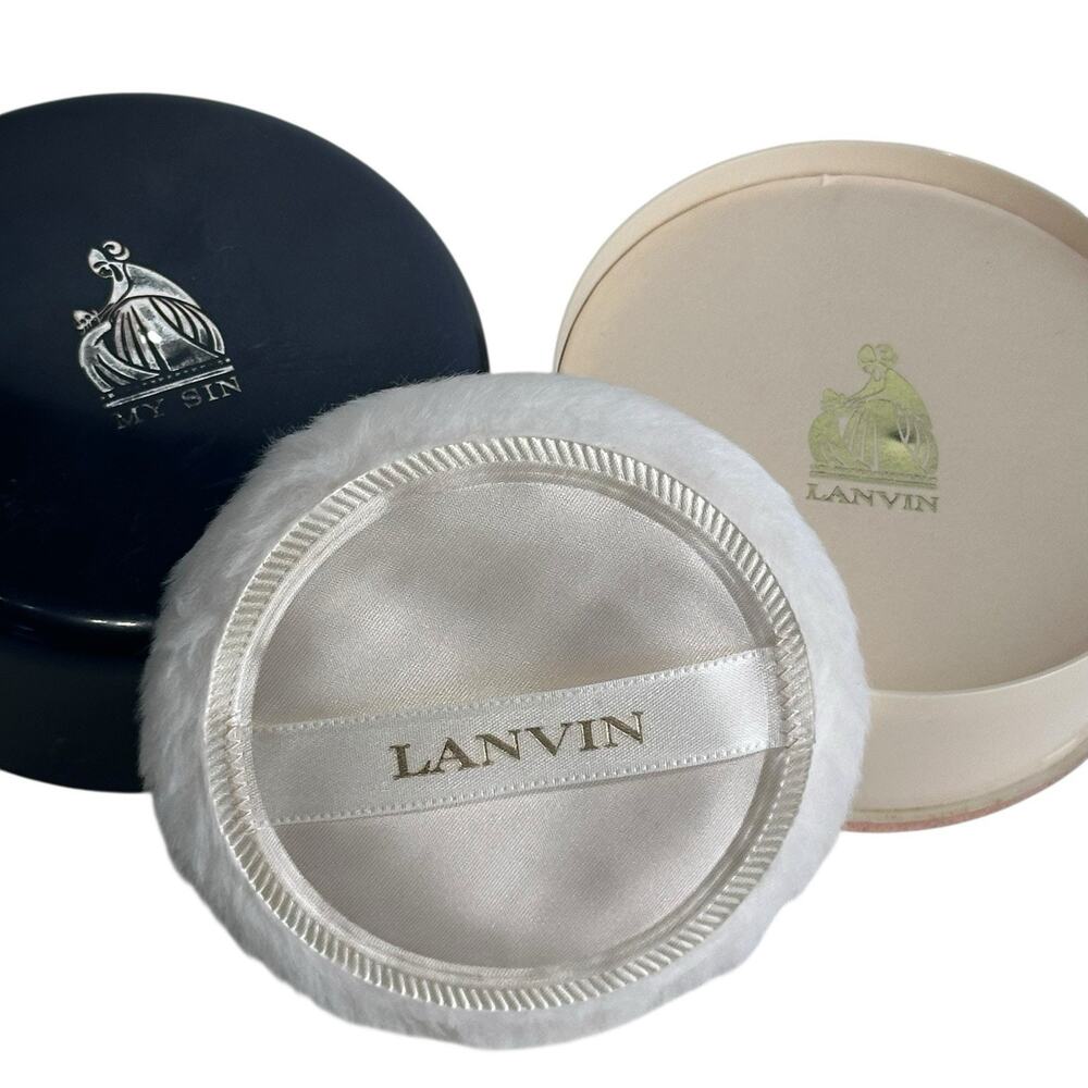 Lanvin My Sin Dusting Powder Black Round Container 9 oz Puff Parfums Vintage - Picture 1 of 7